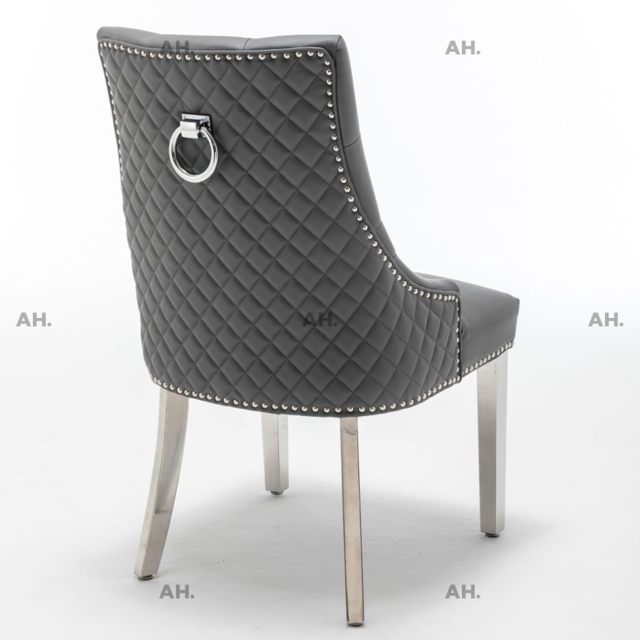 Oakwood Dolce Grey Ring Knockerback PU Leather Dining Chairs
