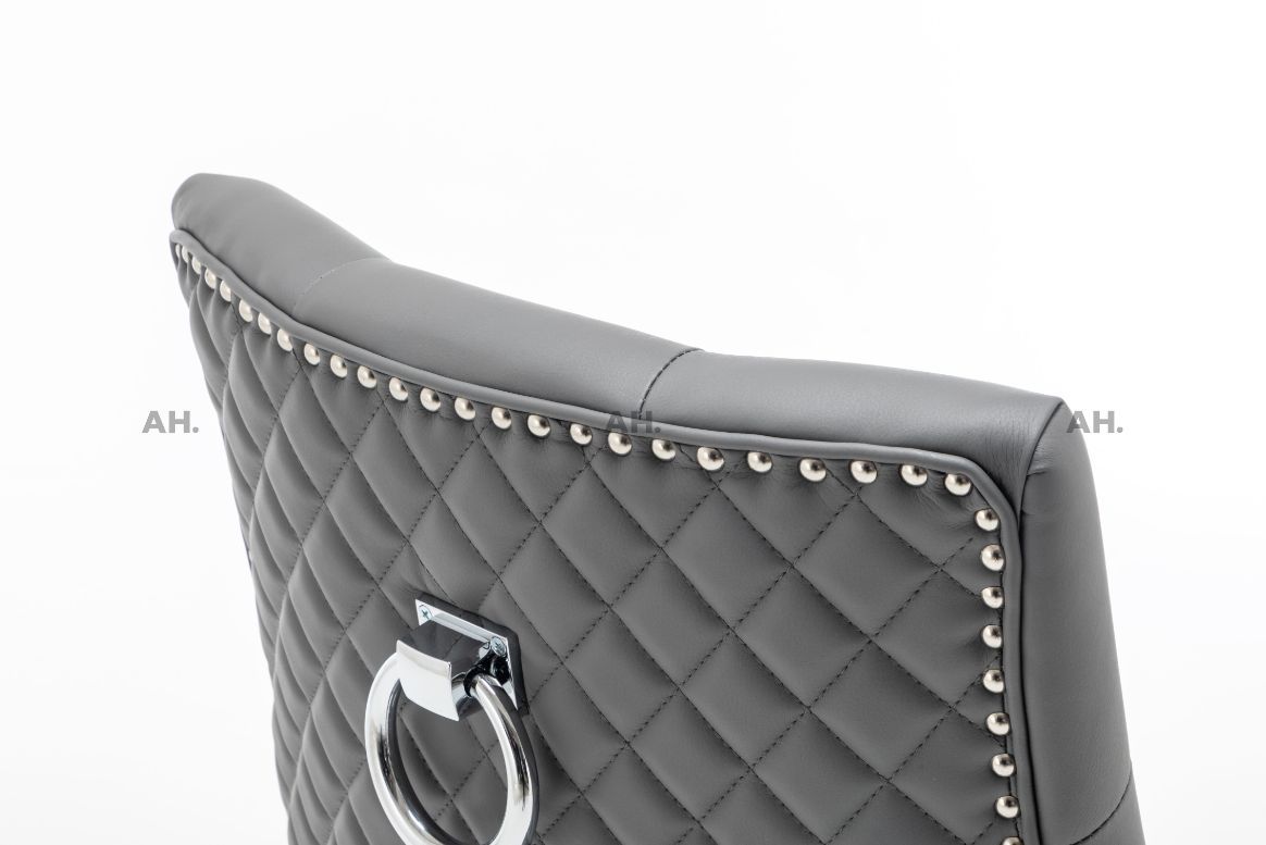 Oakwood Dolce Grey Ring Knockerback PU Leather Dining Chairs