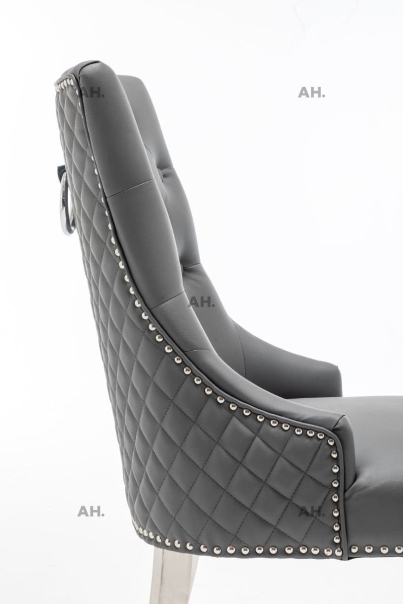 Oakwood Dolce Grey Ring Knockerback PU Leather Dining Chairs