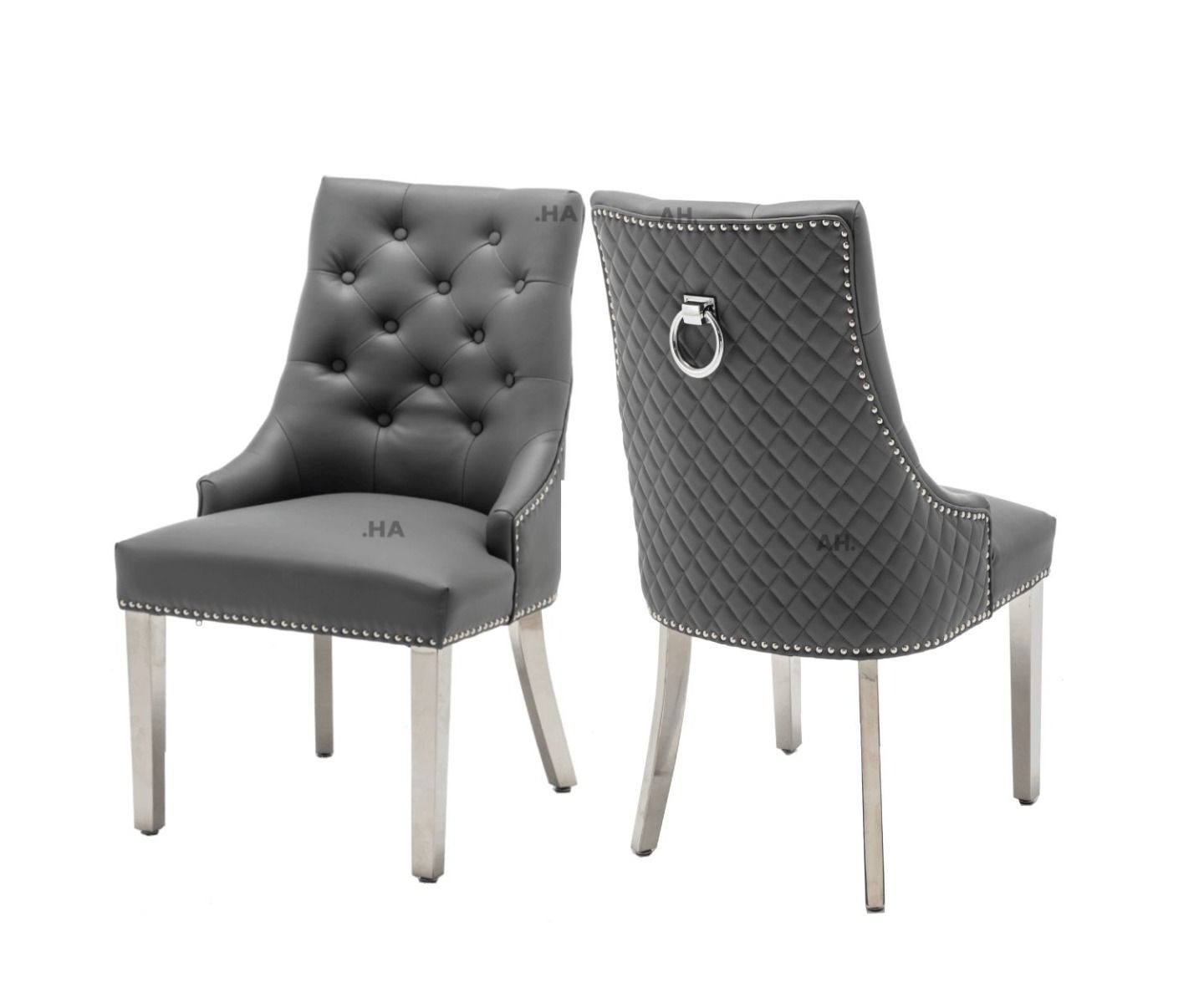Oakwood Dolce Grey Ring Knockerback PU Leather Dining Chairs