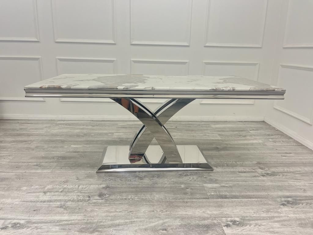 Oakwood Octavia 1.8M Pandora White Marble Dining Table Set Chelmsford Dining Chairs