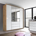 Oakwood Rauch Erimo Style 1 Oak & White Glass Bi-Folding Doors Combi Wardrobe