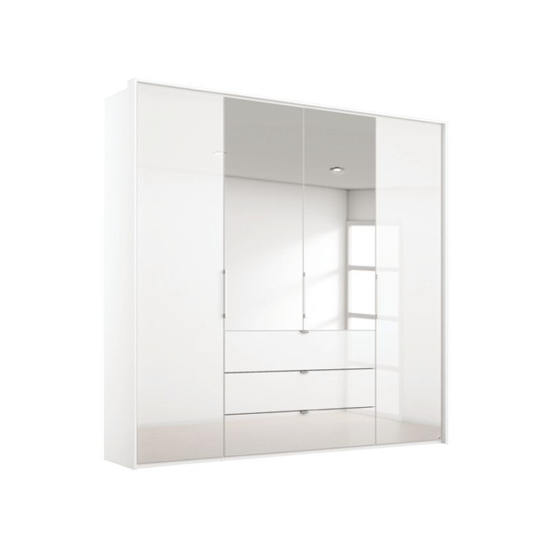 Oakwood Rauch Erimo Style 1 White Glass Bi-folding doors Combi Wardrobe