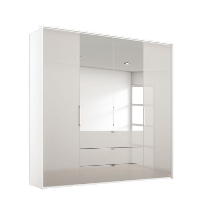 Oakwood Rauch Erimo Style1 White & Silk Grey Glass Bi-Folding Doors Combi Wardrobe 204CM
