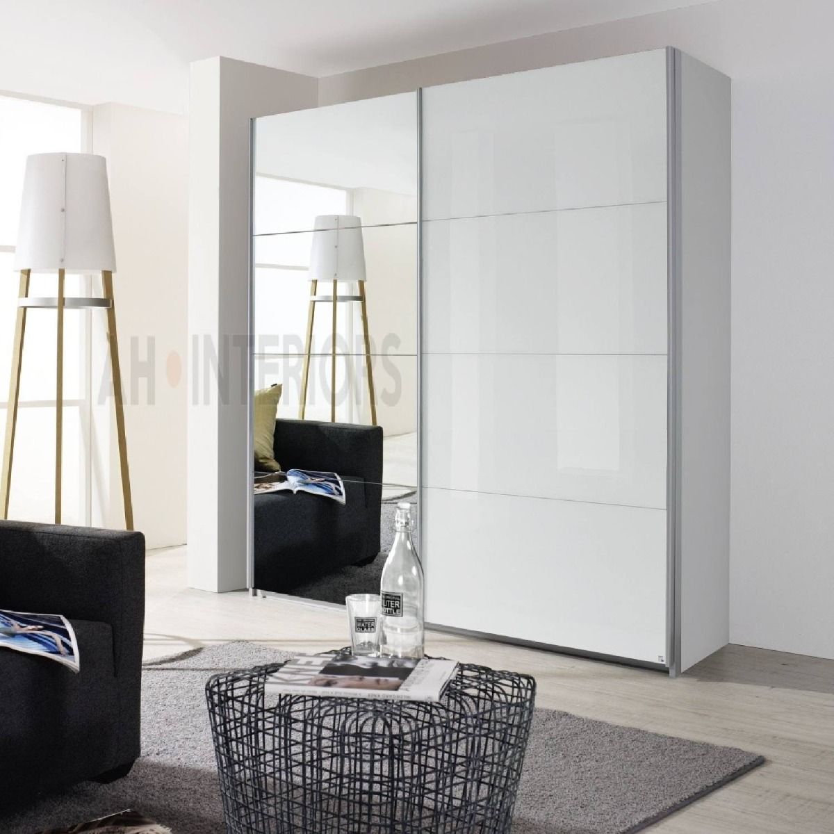 Oakwood Rauch Stuttgart Sliding Wardrobe Alpine White/High Polish White 181x197