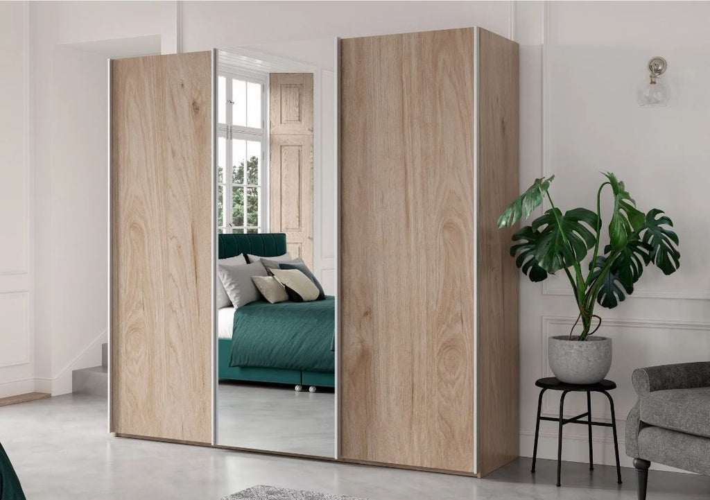 Oakwood Wiemann Miami 3 Door Sliding Wardrobe Oak & Mirror Front - Holm Oak