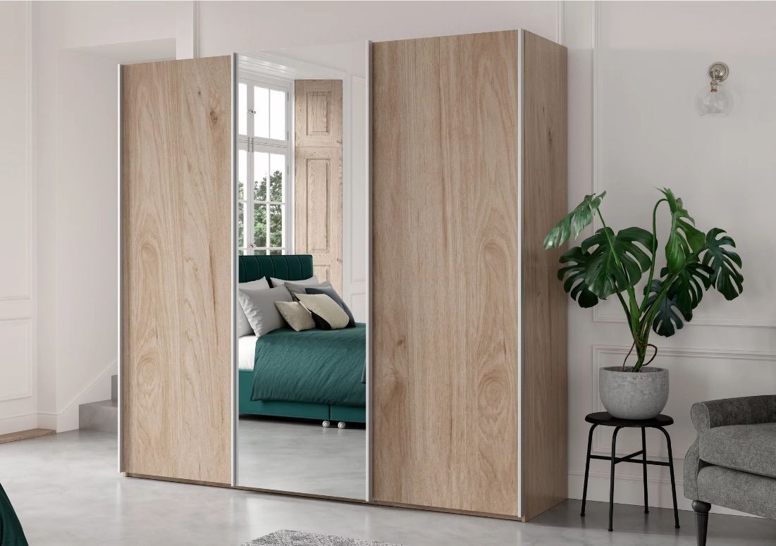 Oakwood Wiemann Miami 3 Door Sliding Wardrobe Oak & Mirror Front - Holm Oak