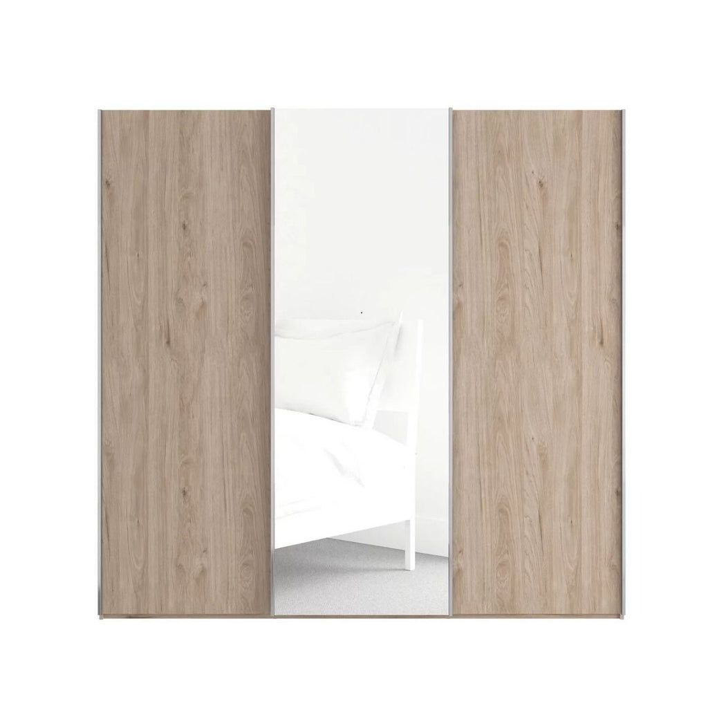 Oakwood Wiemann Miami 3 Door Sliding Wardrobe Oak & Mirror Front - Holm Oak