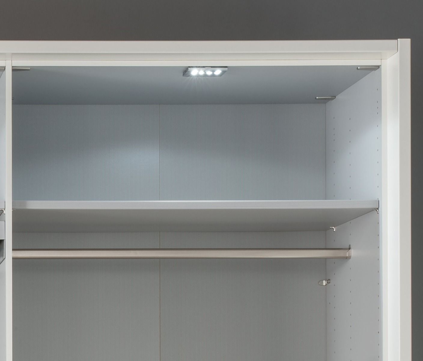 Oakwood Wiemann Loft White Glass 250CM Bi-Folding Doors Wardrobe With Drawers