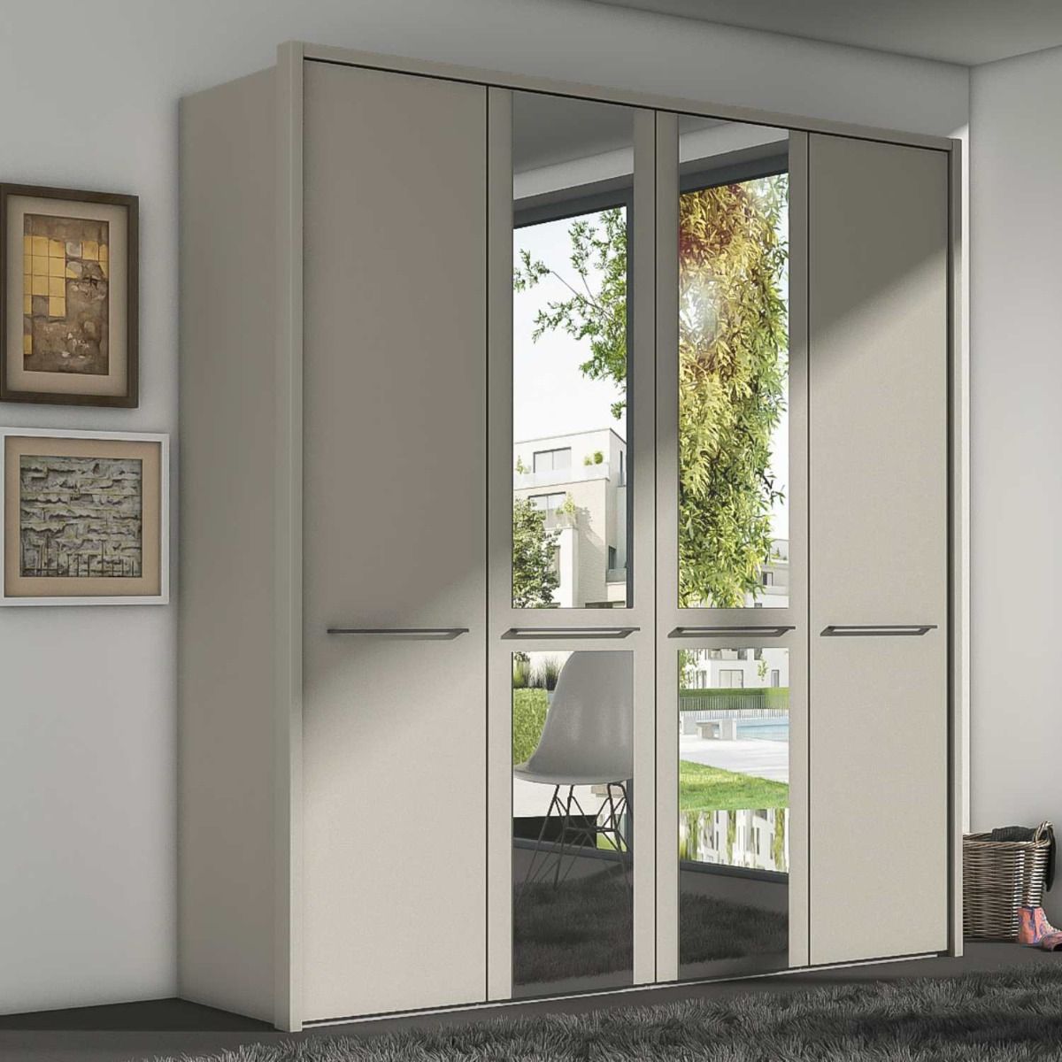 Oakwood Wiemann Cairns Pebble Grey & Mirrored Front Hinged Door Wardrobe