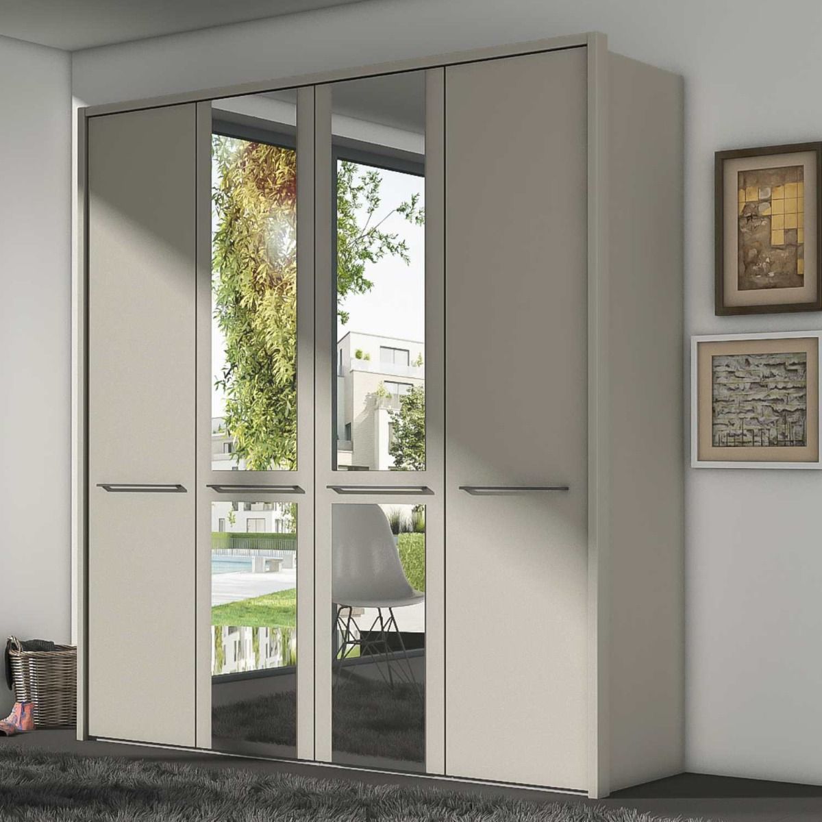 Oakwood Wiemann Cairns Pebble Grey & Mirrored Front Hinged Door Wardrobe