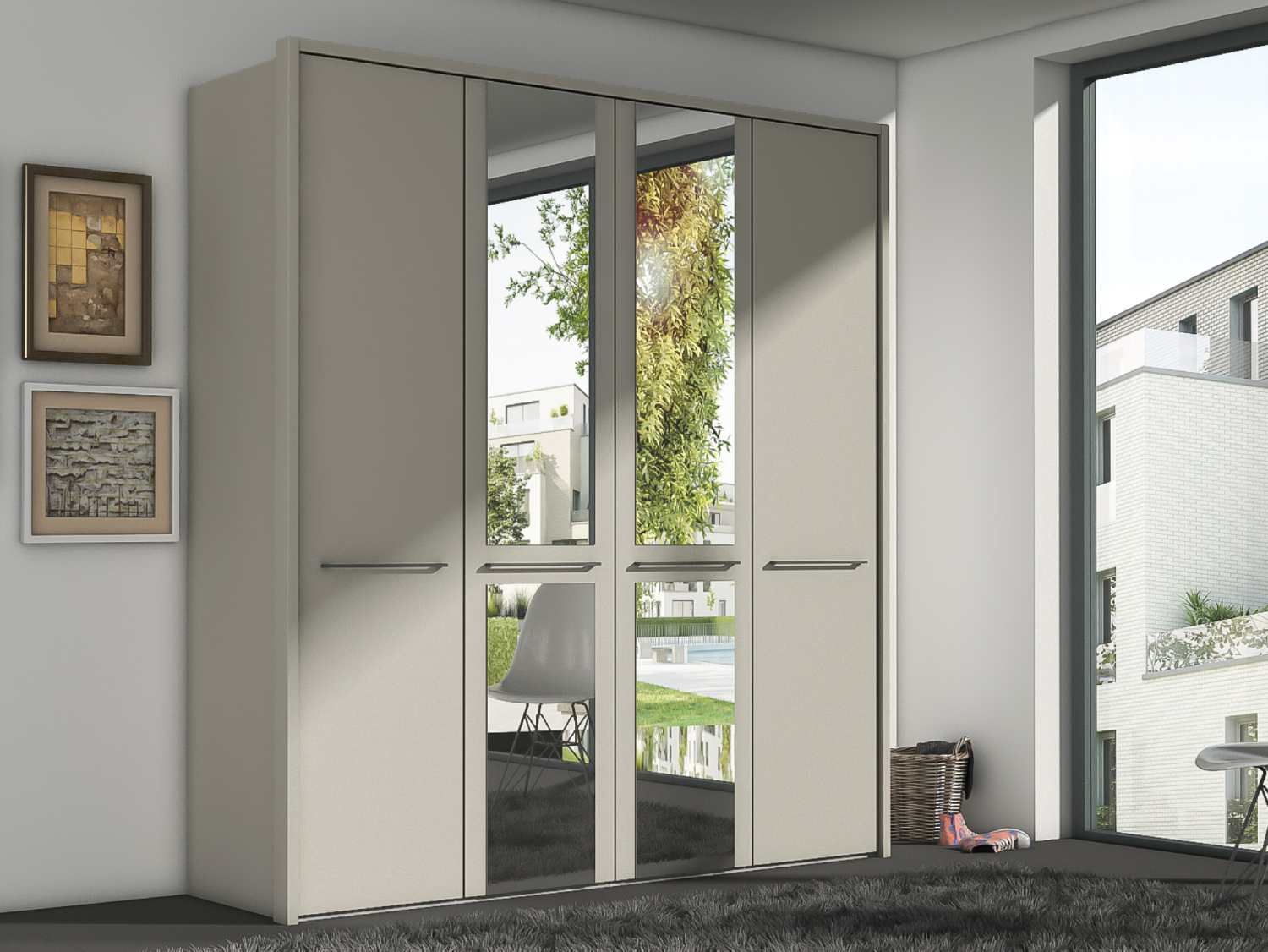 Oakwood Wiemann Cairns Pebble Grey & Mirrored Front Hinged Door Wardrobe