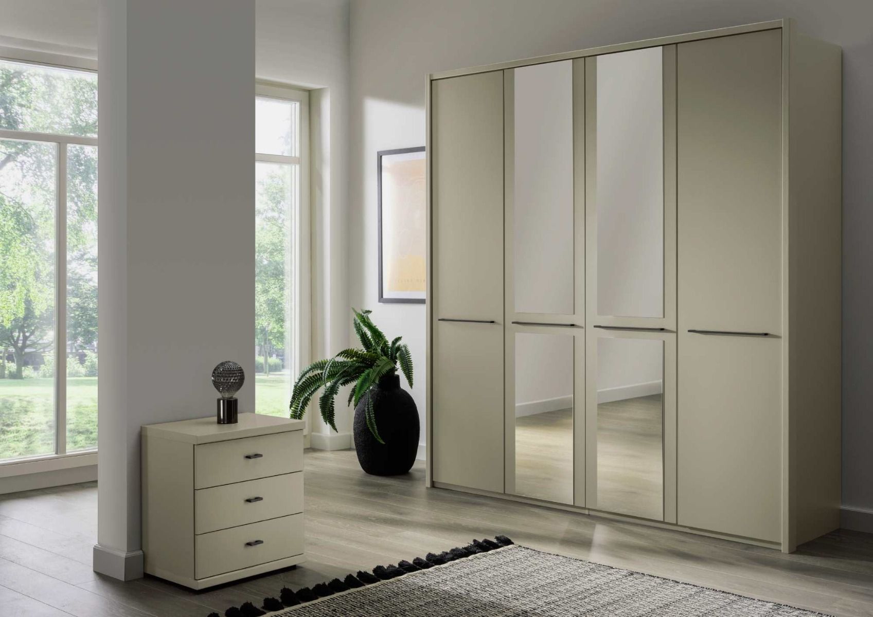 Oakwood Wiemann Cairns Pebble Grey & Mirrored Front Hinged Door Wardrobe