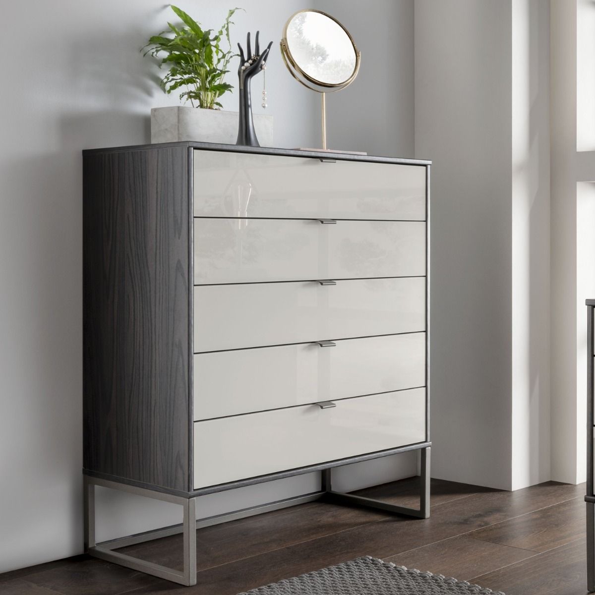 Oakwood Wiemann Quito Mocca Oak And Pebble Grey 5 Drawer Chest