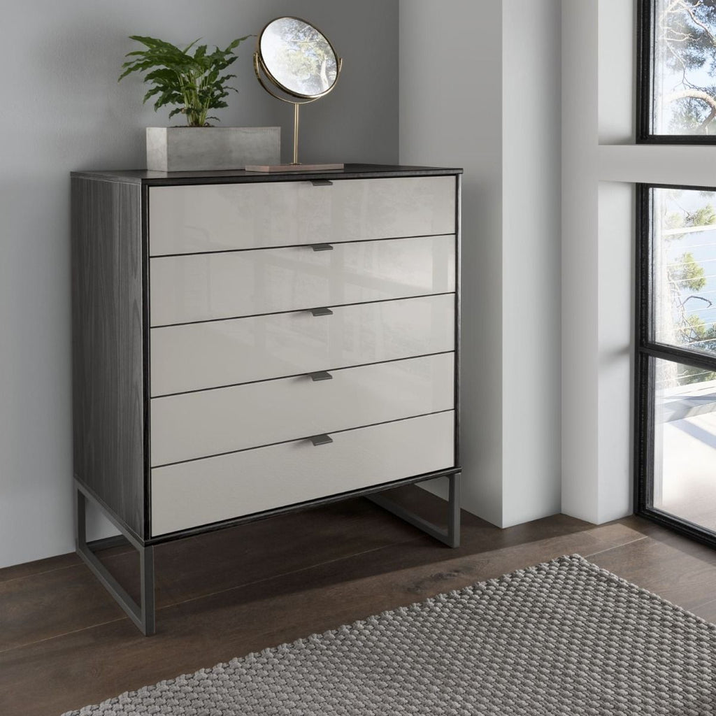 Oakwood Wiemann Quito Mocca Oak And Pebble Grey 5 Drawer Chest