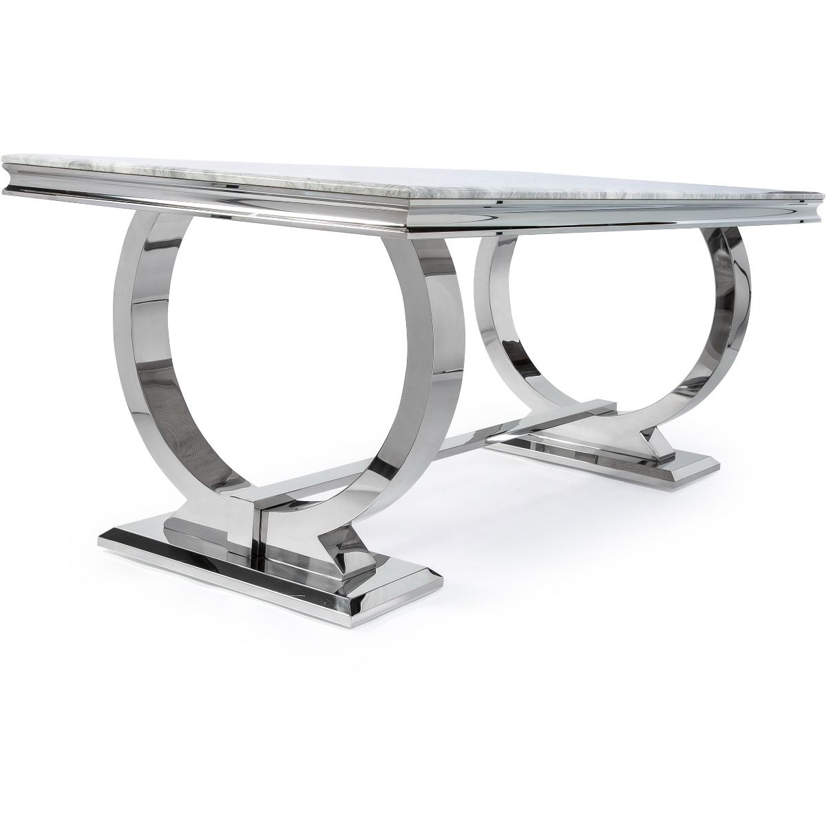 Oakwood Arianna 1.8M Grey Marble Dining Table With Roma Lion Knockerback Dining Chairs
